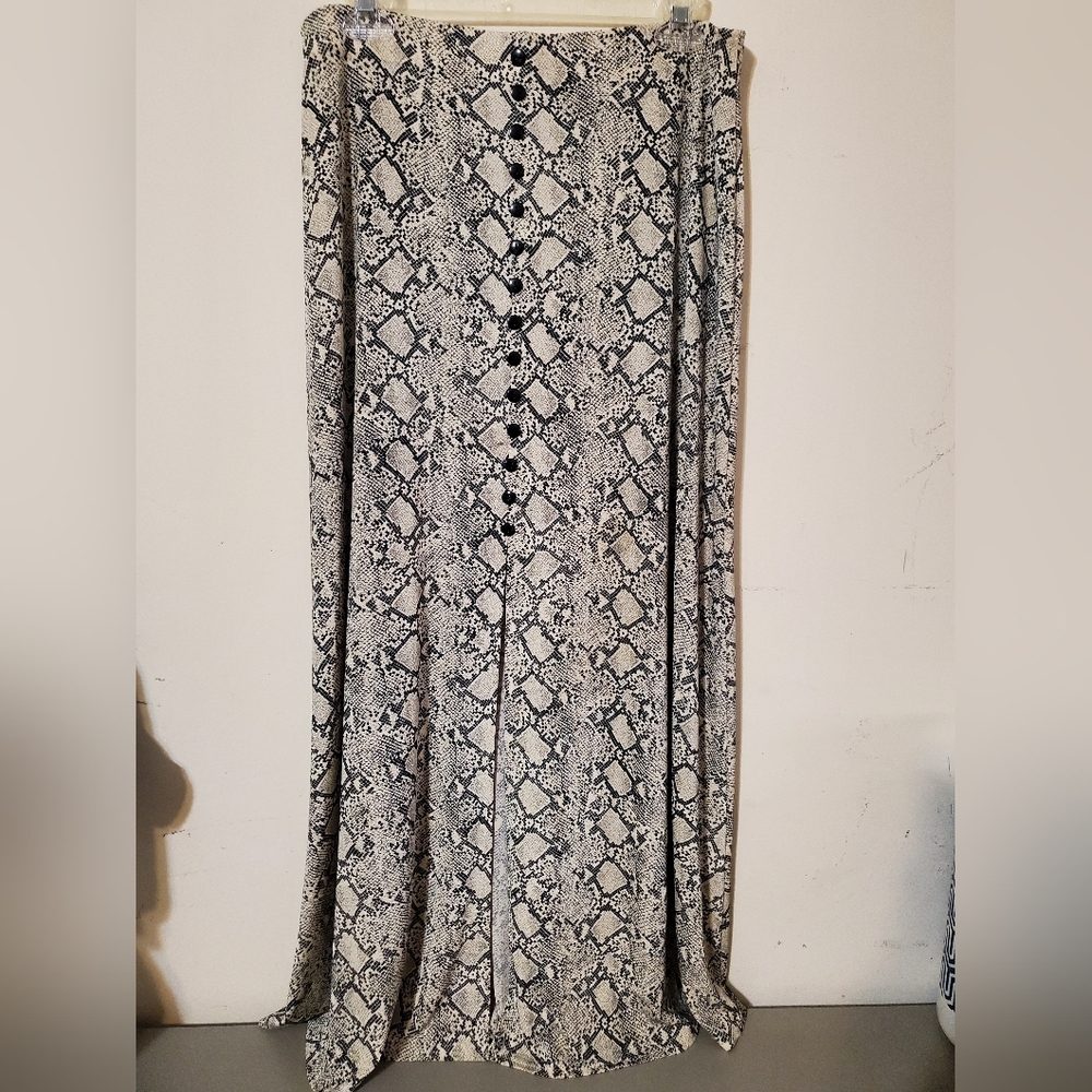 Y2K Snake Print Maxi Skirt Button Front Slit Animal Print Long Sz XL